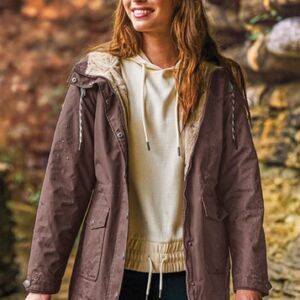 Natural Reflections Cream Ribbed Pullover Smocked Tie Hem Hooded Sweatshirt